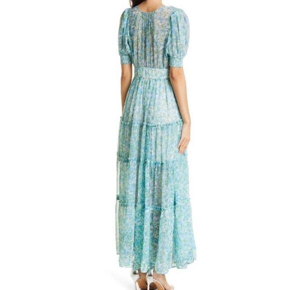 BYTIMO Blue Floral Tiered Chiffon Maxi DRESS -  NWT Size Medium - Picture 2 of 12